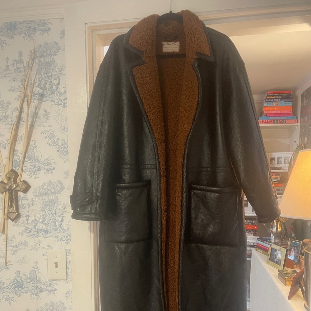 Free People Long Faux Leather Teddy Coat